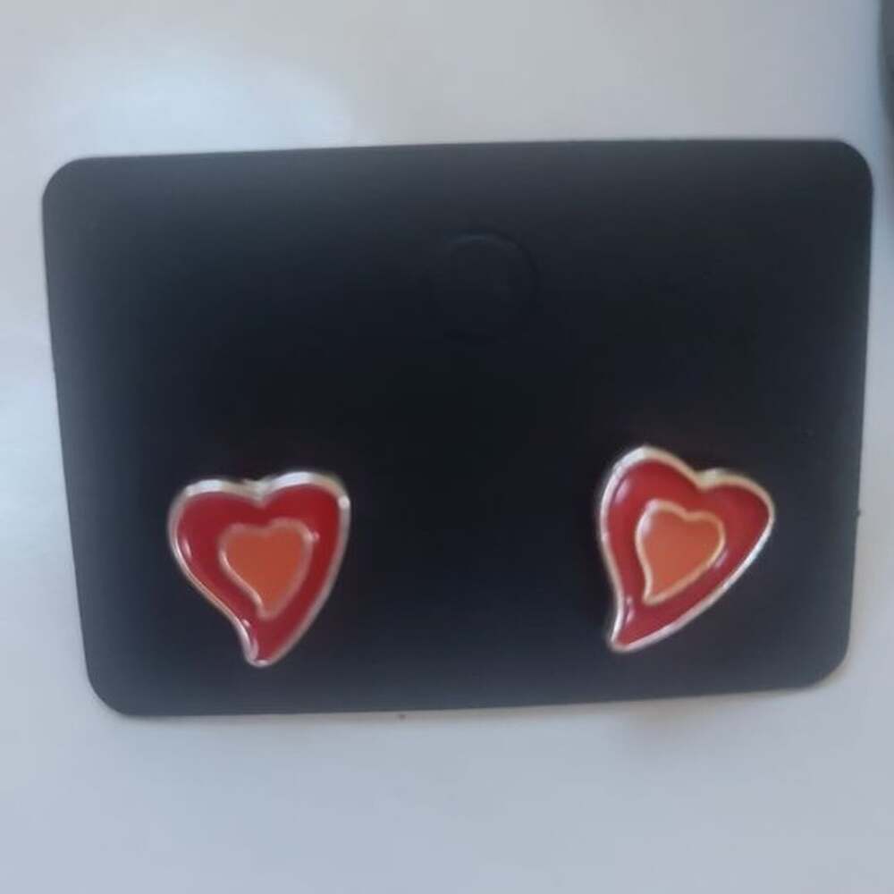 Heart Shaped Red and Gold Earrings